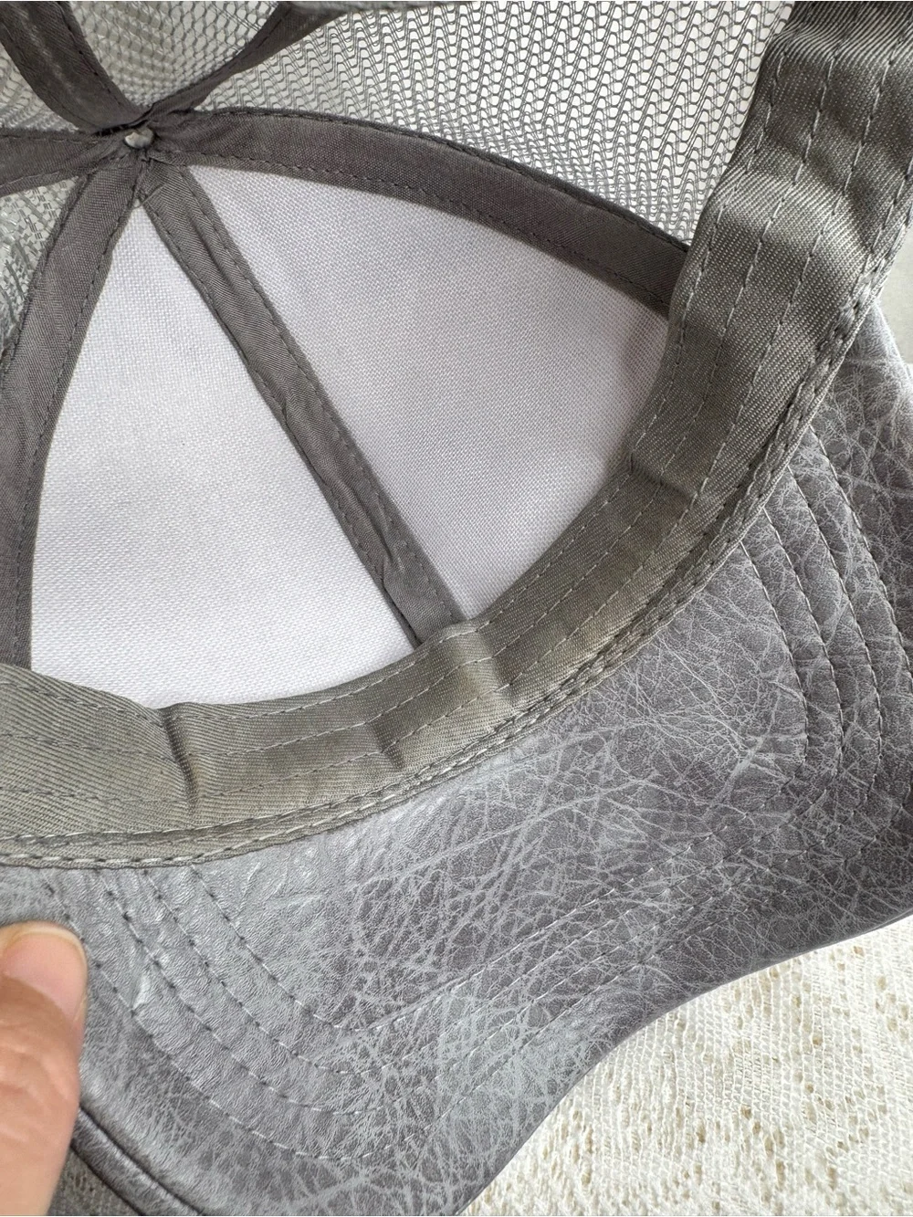 C.C Gray Distressed Faux Leather Mesh Trucker Hat Adjustable Baseball Cap